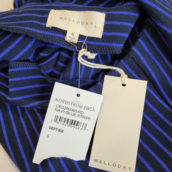 Melloday Women's Blue Black Stripe Long Sleeve Mid Length Dress Size S NWT - Picture 5 of 10